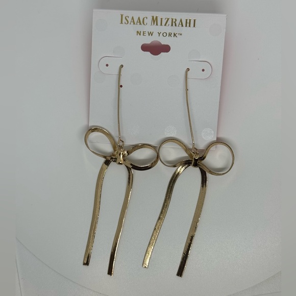 ISAAC MIZRAHI Gold Tone Dangling Bow Hook Earrings - Picture 7 of 7